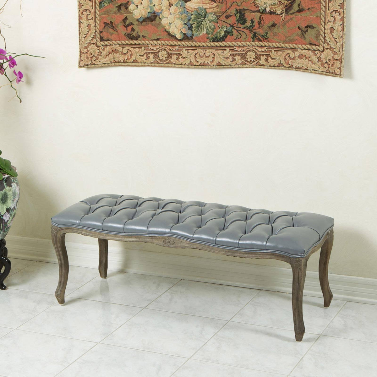Gray Leather Ottoman Bench H388