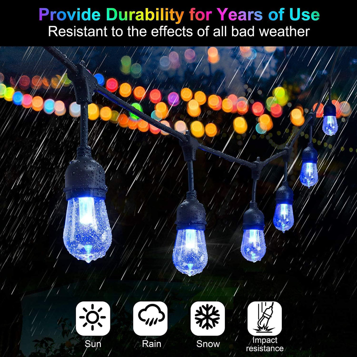 2-Pack 48FT Outdoor RGB String Lights with 30+5 E26 Shatterproof Edison Bulb Dimmable R30538
