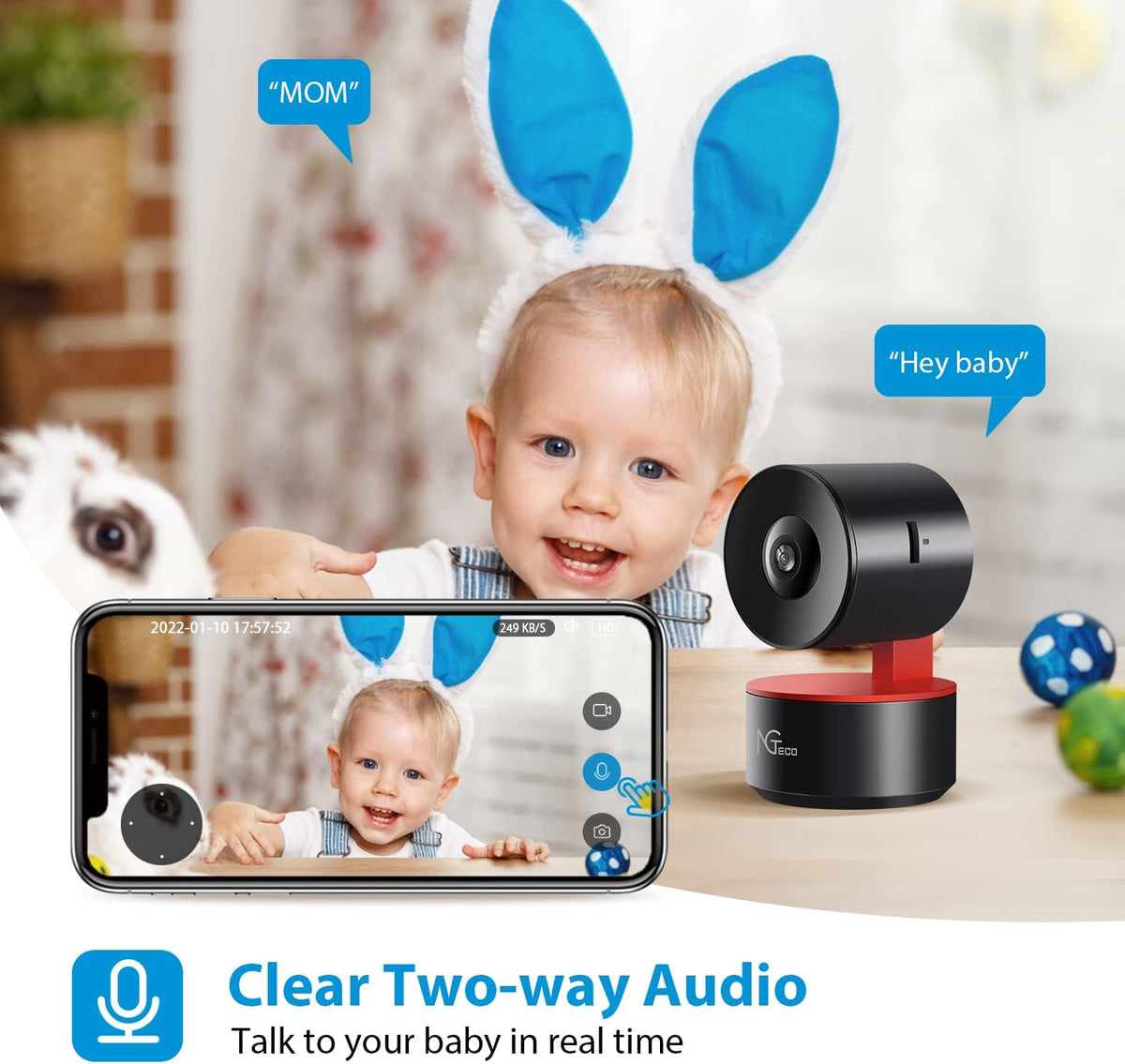 1080P WiFi Security Camera Indoor with Night Vision 2 Way Audio, Pack of 2 D47544