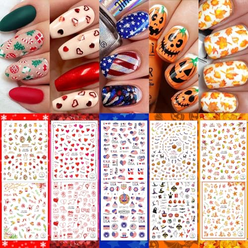 All Holiday Nail Stickers, 30 Sheets Self-Adhesive Nail Art Decals U7663