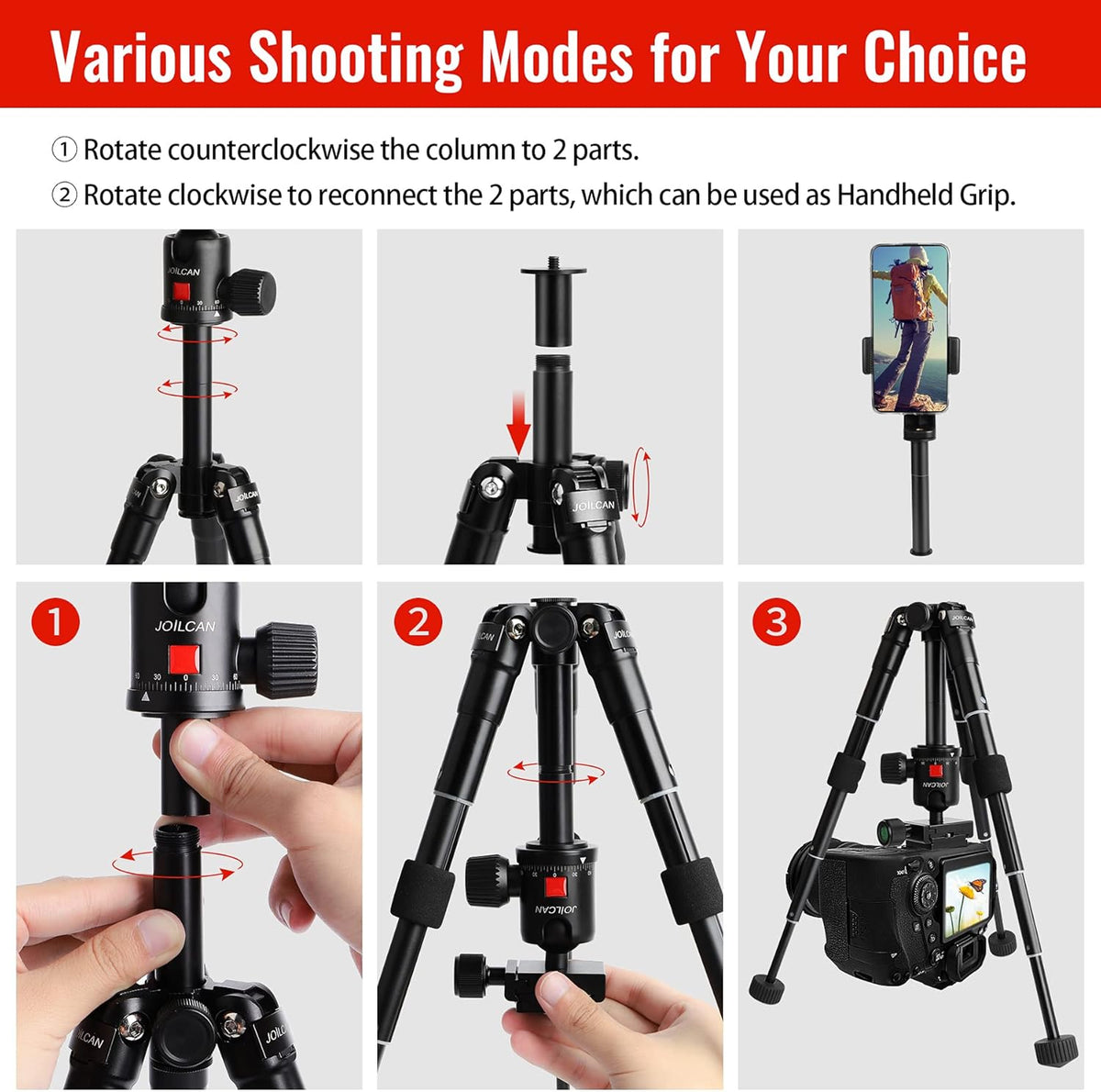 Black Pack of 2 Tabletop Tripod with 360 Degree Ball Head S2180