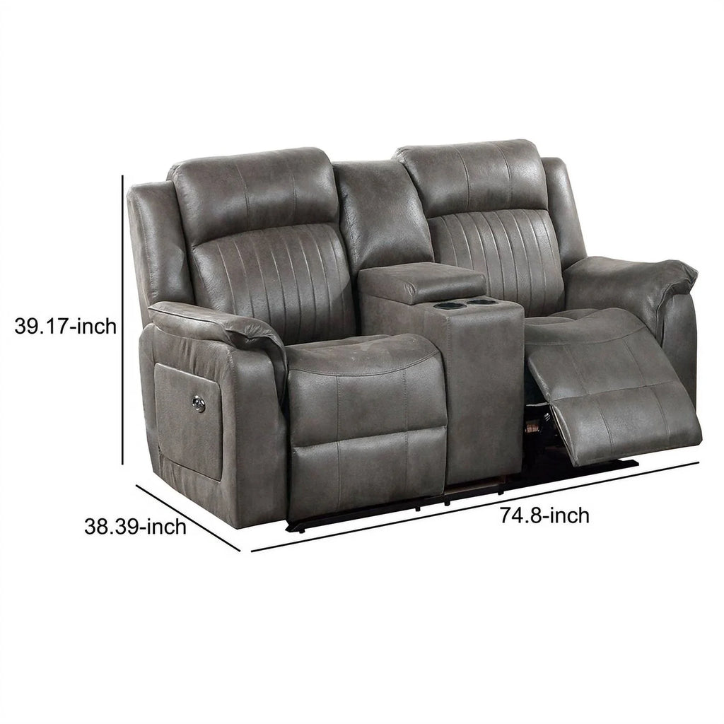 Gray Fabric Manual Loveseat with 2 Cupholders and Console Z105552