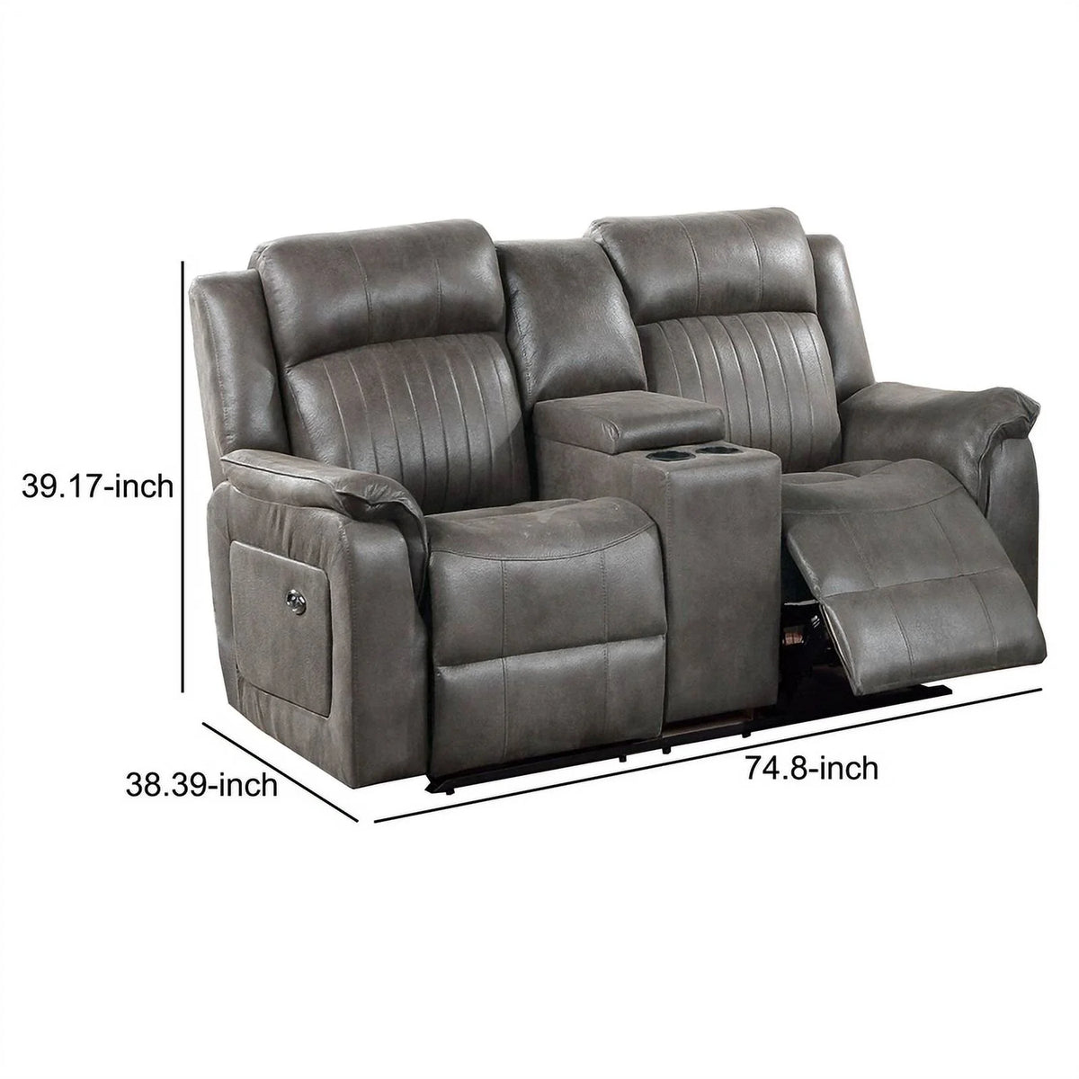 Gray Fabric Manual Loveseat with 2 Cupholders and Console Z105552