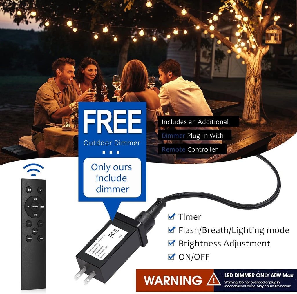 LED Outdoor String Lights with Dimmer Remote F433