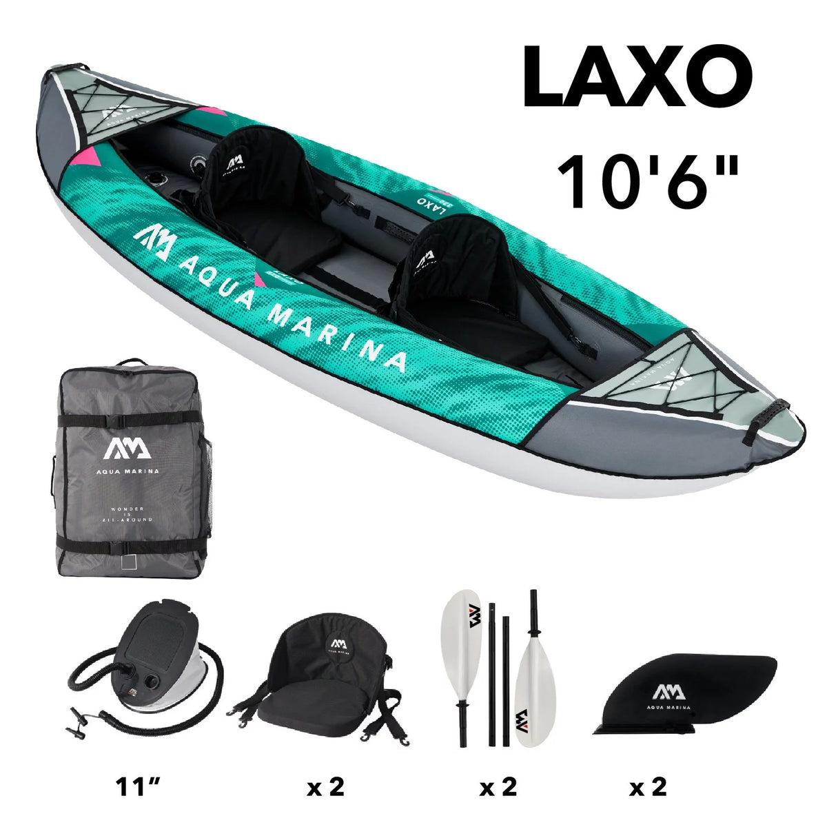 2 Person Inflatable Recreational Kayak with Carry Bag, Paddle, Fin, Pump & Safety Harness S40081