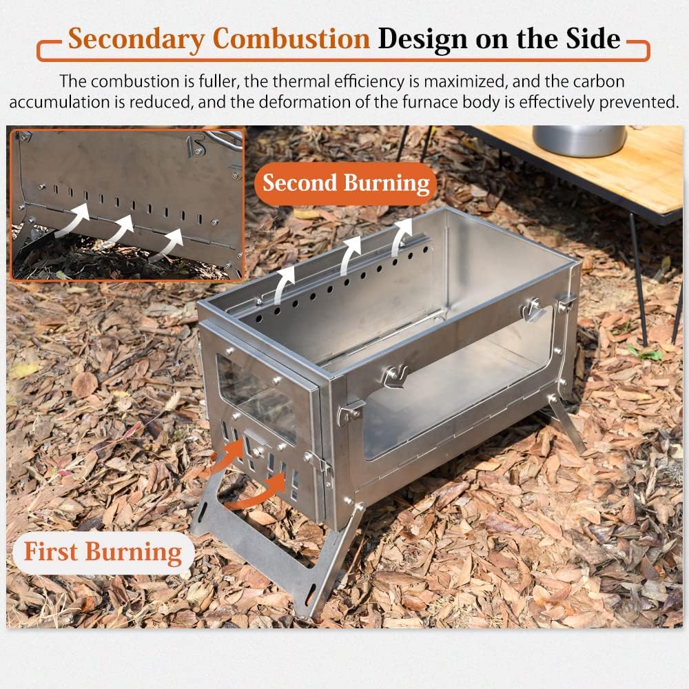 15inch Wood Burning Stove Folding Portable with 9.84ft Pipes A462