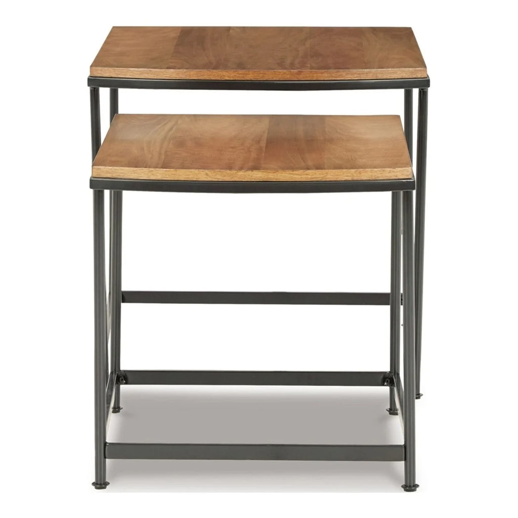 24 Inch 2 Piece Nesting End Tables Brown Black Metal Frame Z431262