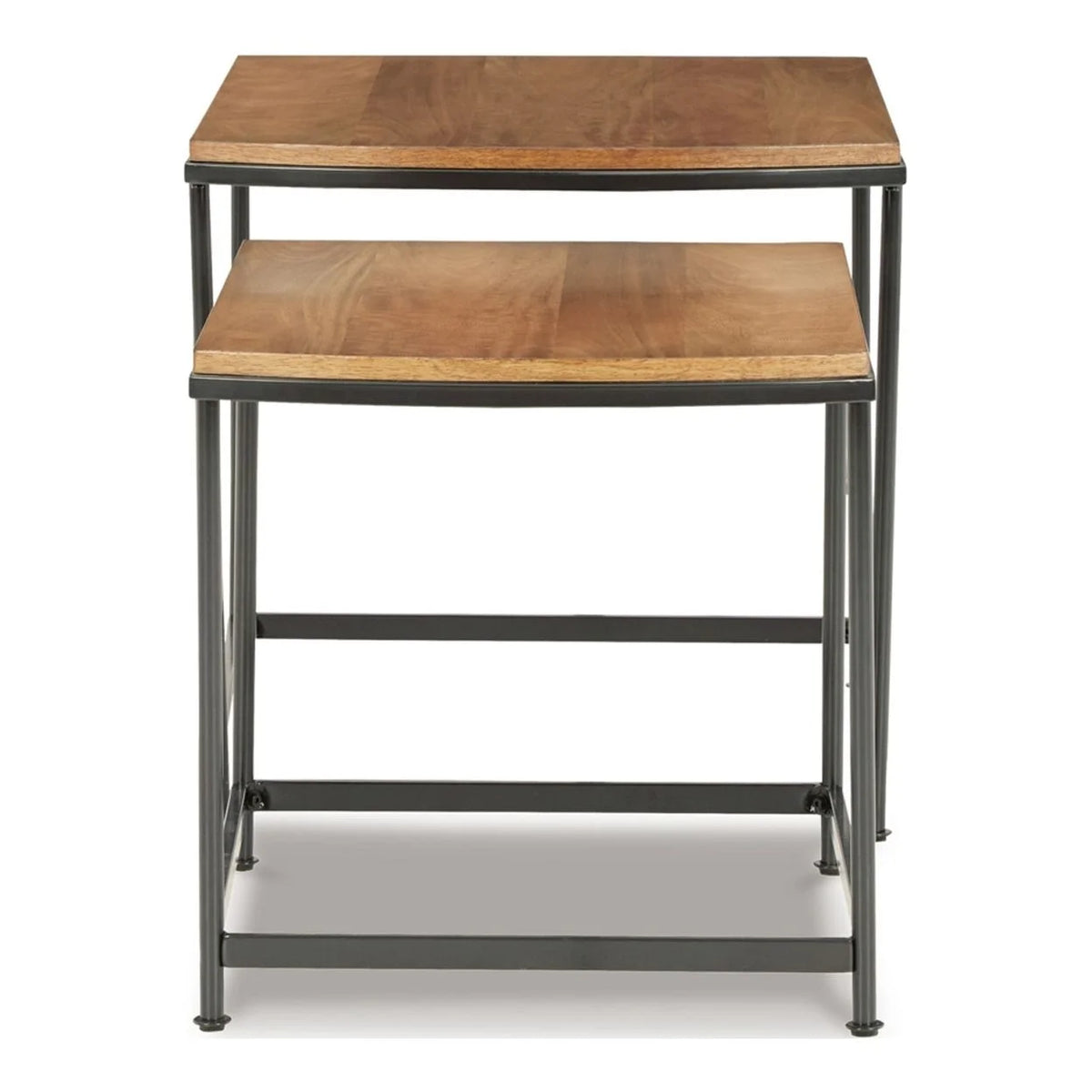 24 Inch 2 Piece Nesting End Tables Brown Black Metal Frame Z431262