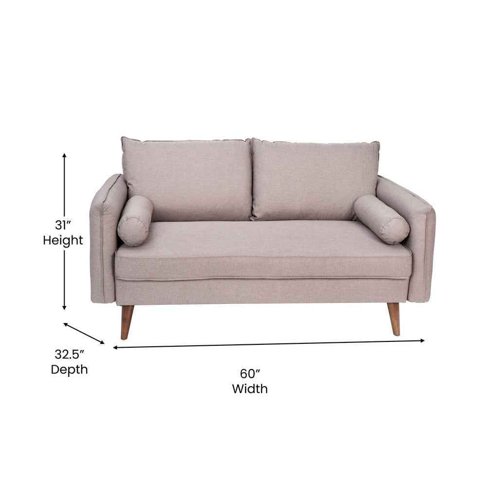 Taupe Faux Linen Loveseat Sofa with Solid Wood Legs N912485
