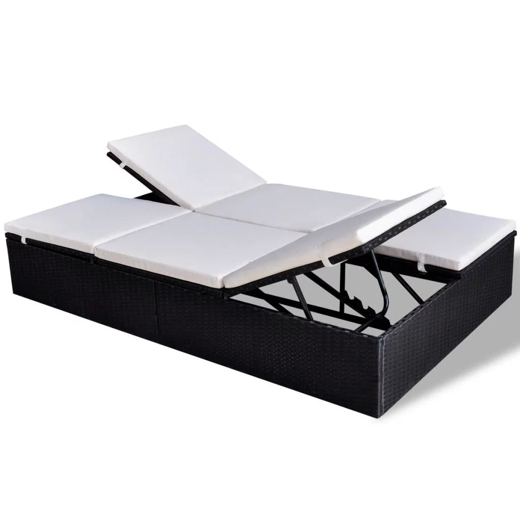 Double Chaise Lounge Chair 2-Person Outdoor Poly Rattan Sun Lounger with Adjustable Cushion C250