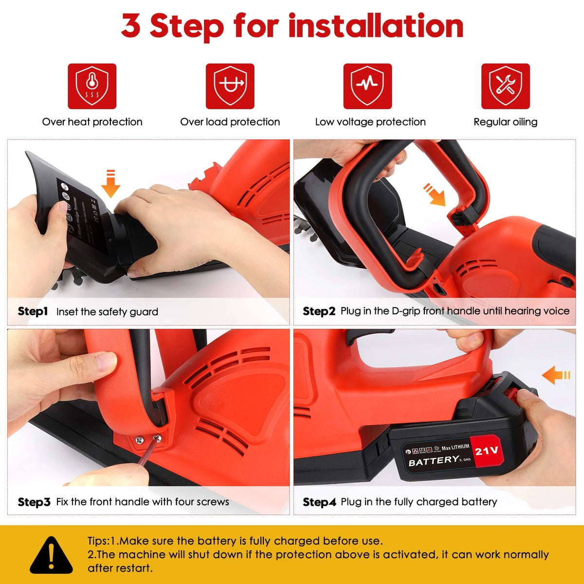 21V Cordless Electric Hedge Trimmer with Battery & Charger Y113773