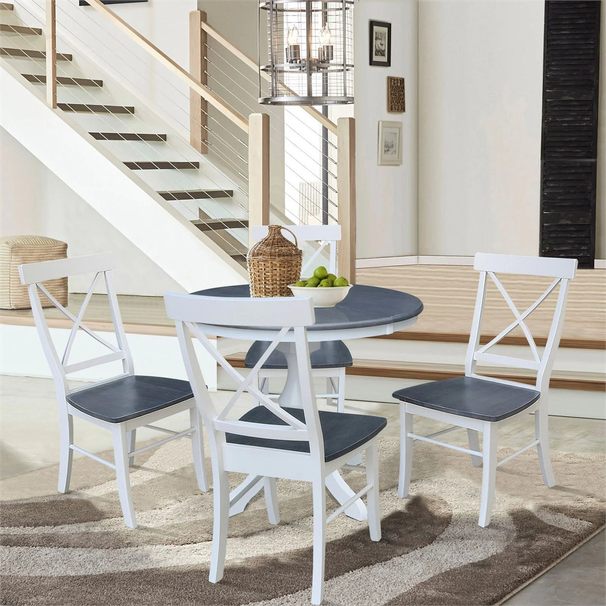 Round Wood Extension Dining Table with 4 Chairs X337