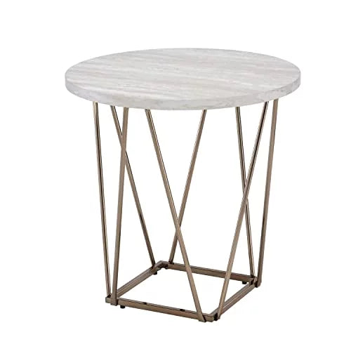 White Faux Marble Top End Table R81873