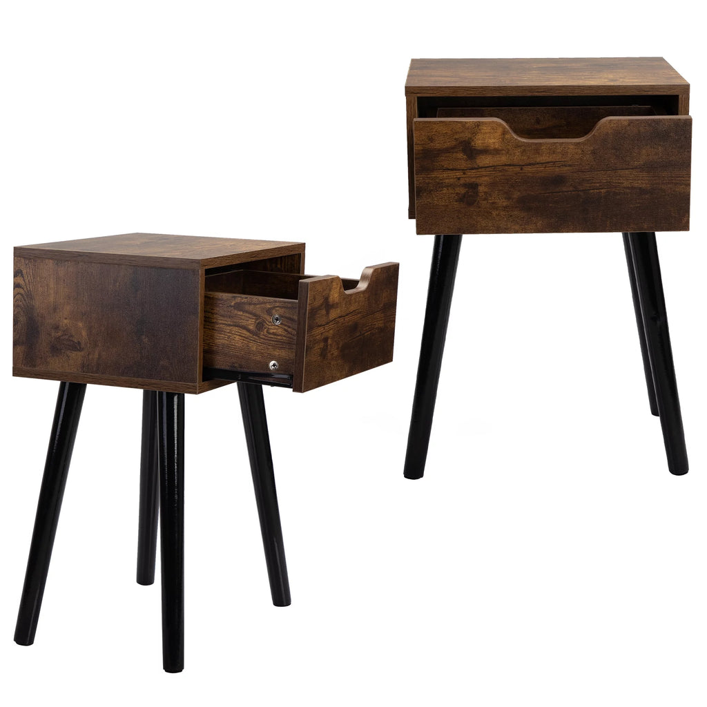 Set of 2 Nightstand Bedside Table with Drawer Storage F395