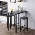 3-Piece Pub Bar Table Set with 2 Stools, Faux Marble Top, Black & Brown E5045