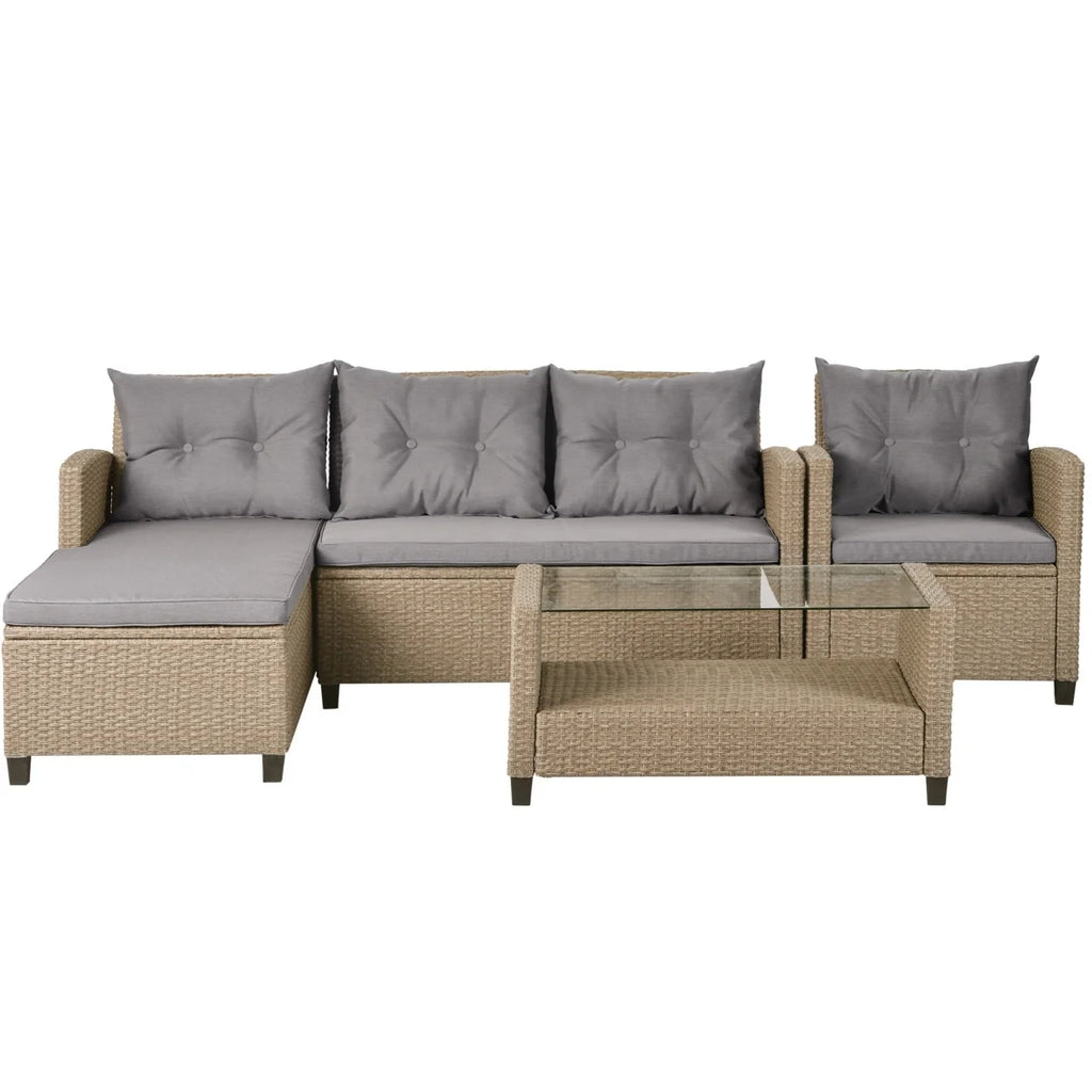 Beige Rattan 4 Piece Outdoor Sofa Conversation Set J731634