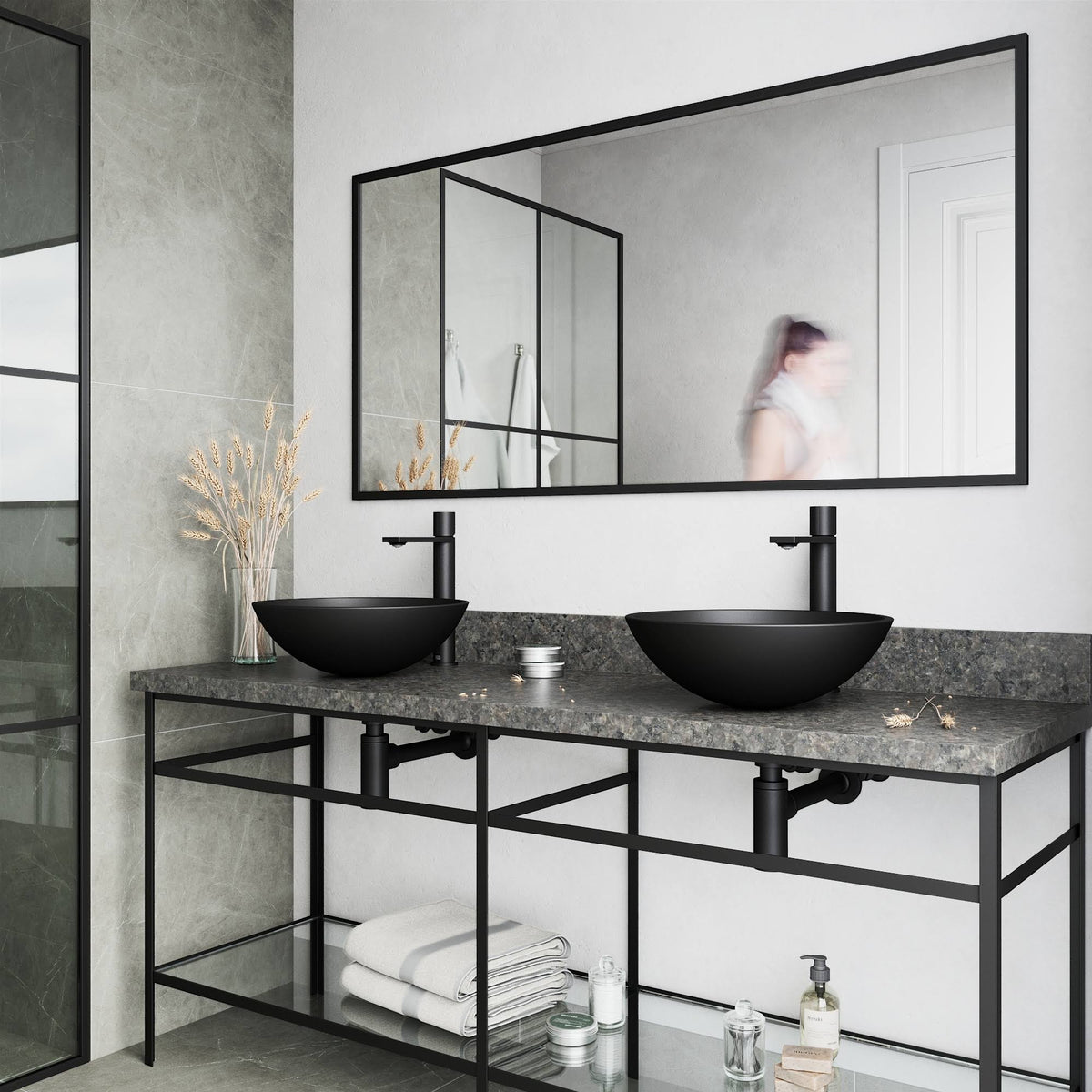 Matte Black Vessel Bathroom Sink and Faucet X518