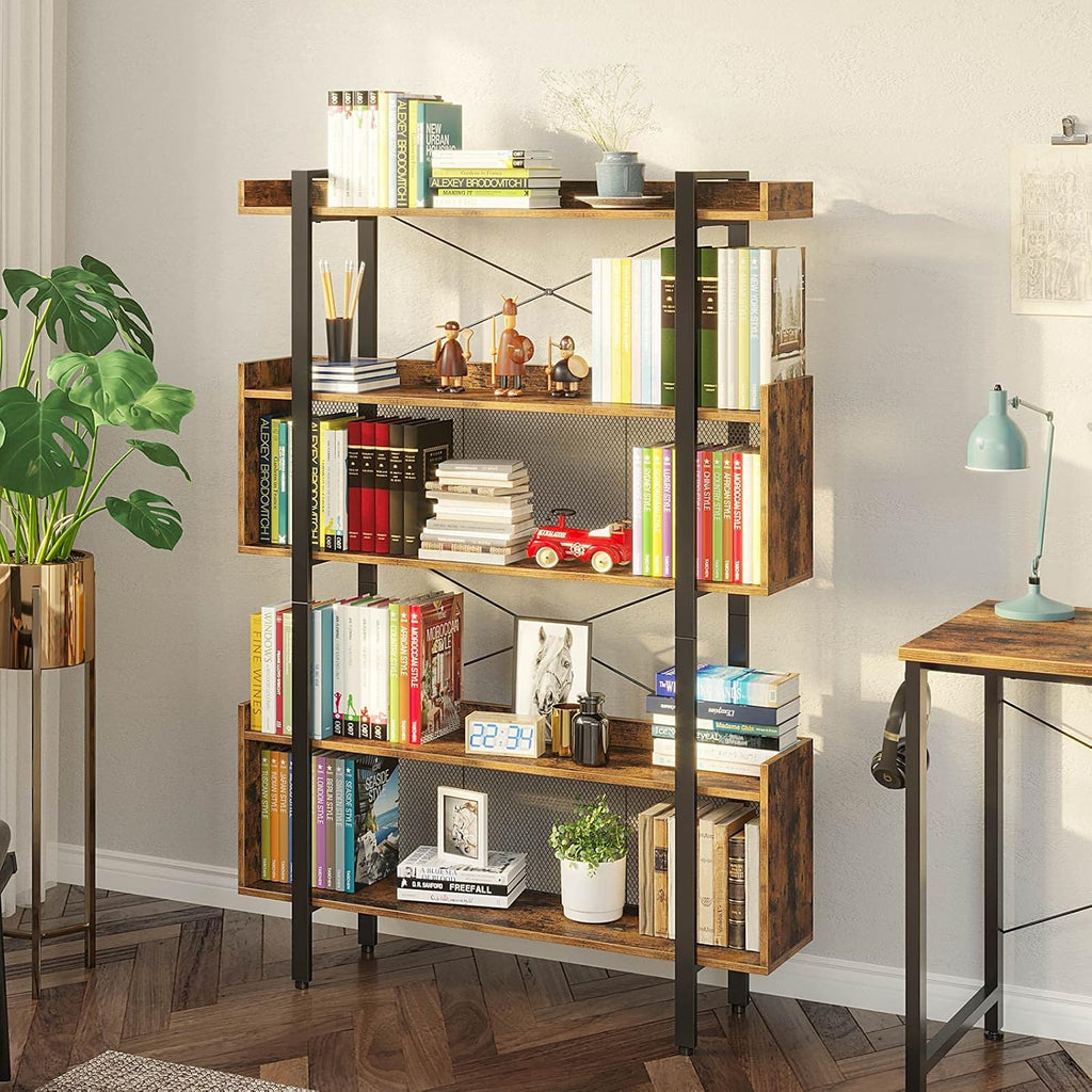 5-Tier Rustic Brown Bookshelf with Metal Frame Q397840