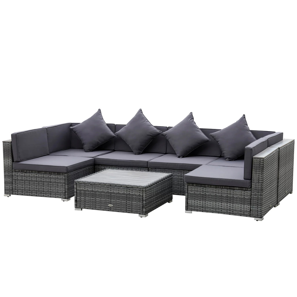 7-Piece PE Rattan Sectional Sofa Set with Acacia Top Coffee Table C93534