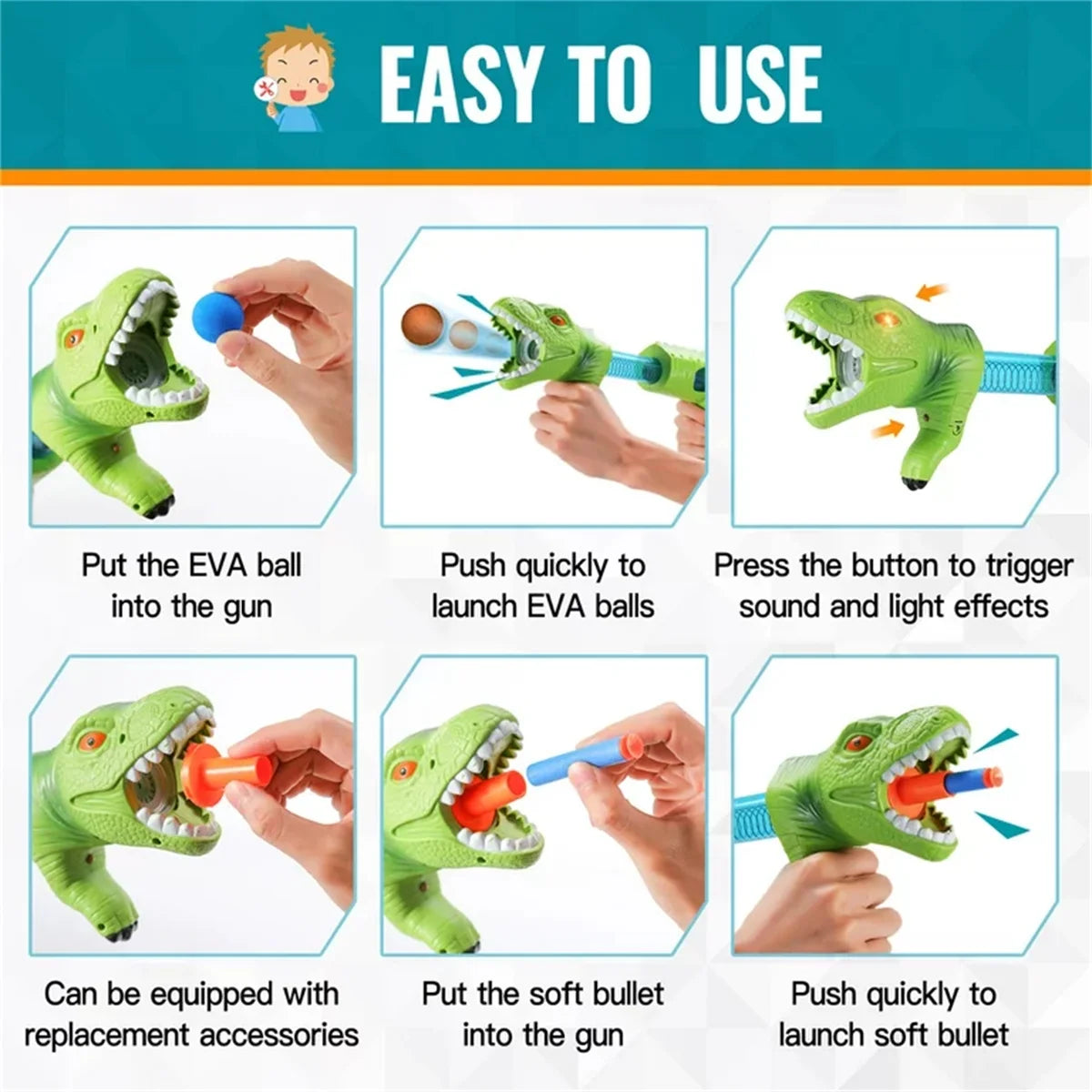 Dinosaur Shooting Game Toy with 2pk Foam Ball Popper Air Guns & 30 Foam Balls L27223