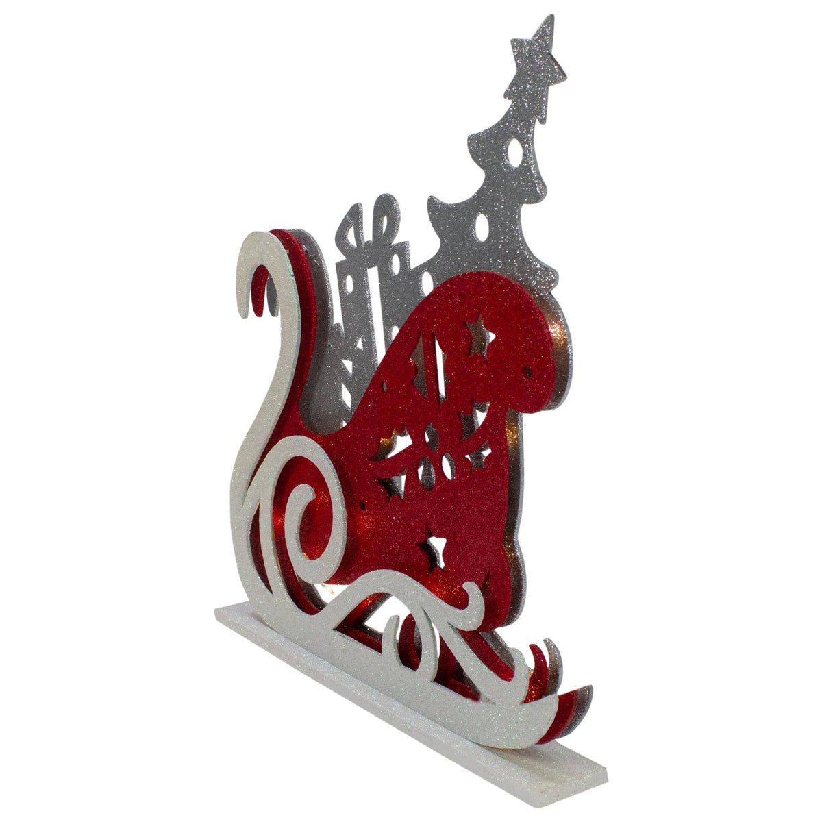 18x22 Pre-Lit Red and Silver LED Sleigh Tabletop Silhouette Decoration T9905
