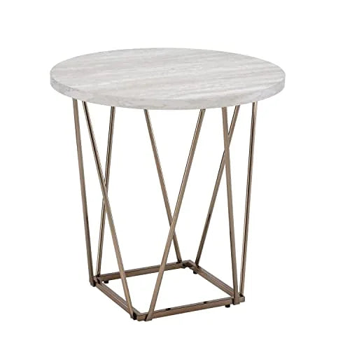 White Faux Marble Top End Table R81873