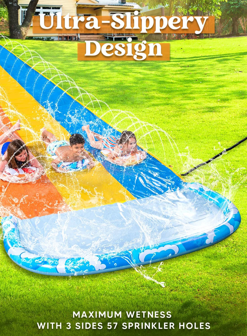 22.5ft Triple Water Slide and 3 Boogie Boards E875702