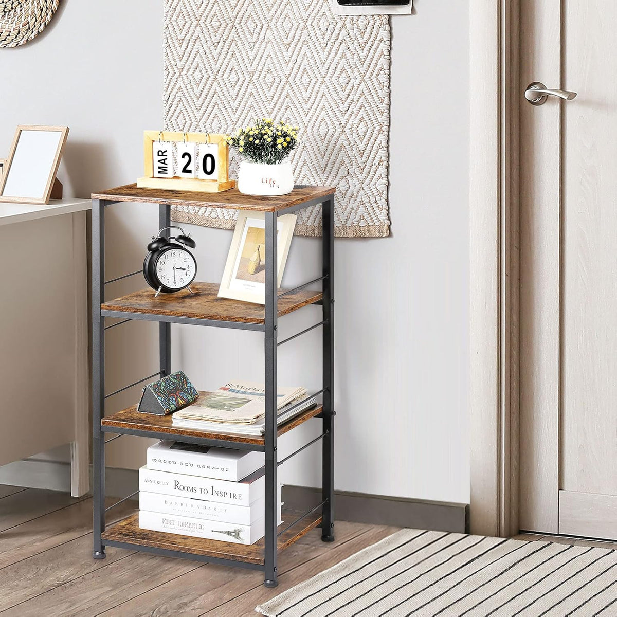 4-Tier Industrial Wood Serving Cart with Wheels N623