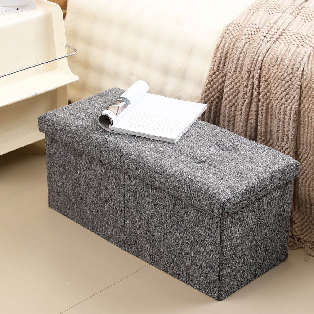 Linen Fabric Storage Ottoman Bench D309784