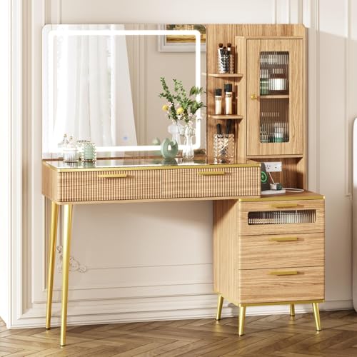 White Vanity Desk with Mirror and Lights E927