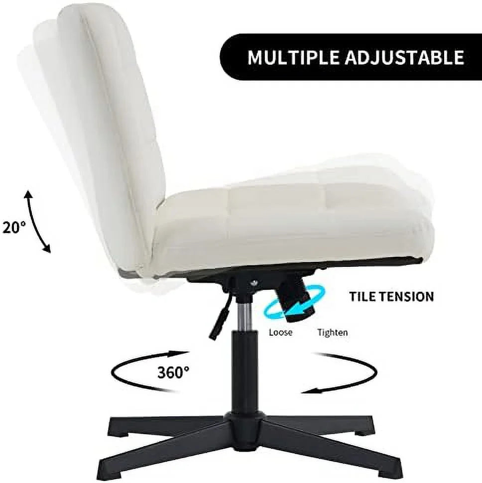 Beige Armless Wide Seat Height Adjustable Swivel Desk Chair C716262