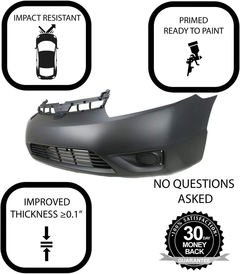 Plastic Bumper Cover Fascia for 2006-2008 Honda Civic Coupe, Primed, with Fog Light Holes Q921649