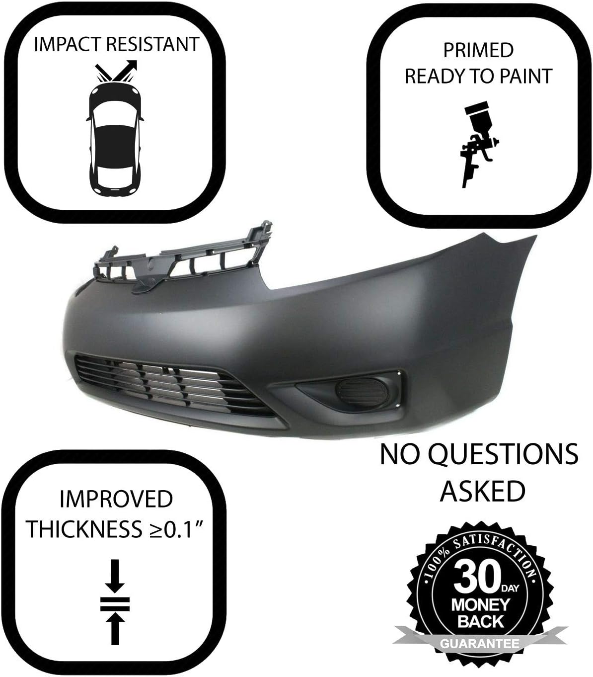 Plastic Bumper Cover Fascia for 2006-2008 Honda Civic Coupe, Primed, with Fog Light Holes Q921649