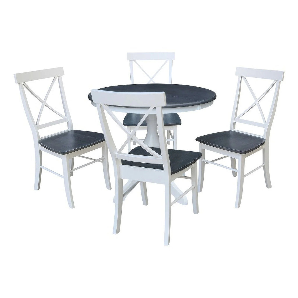 Round Wood Extension Dining Table with 4 Chairs X337