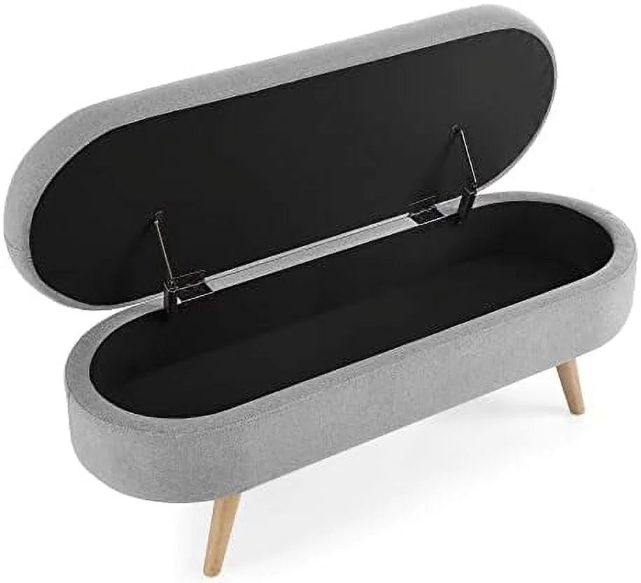 Oval Linen Fabric Upholstered Ottoman R691712
