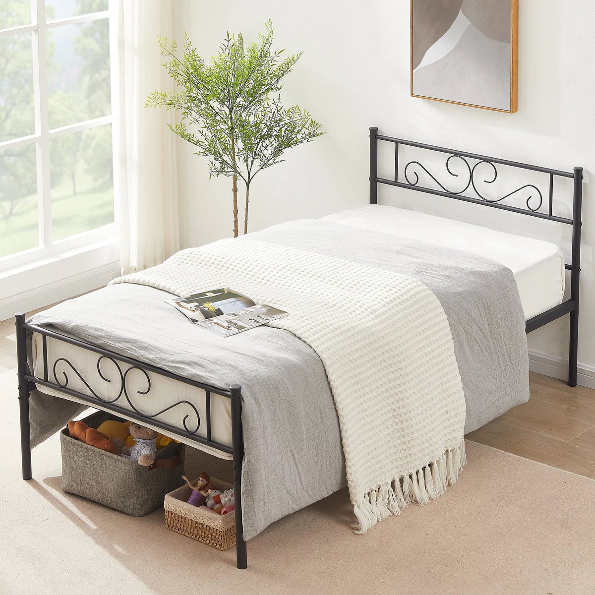 3-Piece Bedroom Set with Twin Bed Frame and 2 Black Nightstands S55713