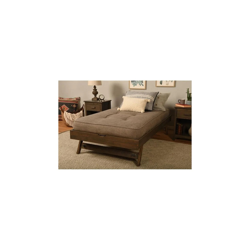 Walnut Brown Wood Pop Up Bed with Linen Mattress V608132