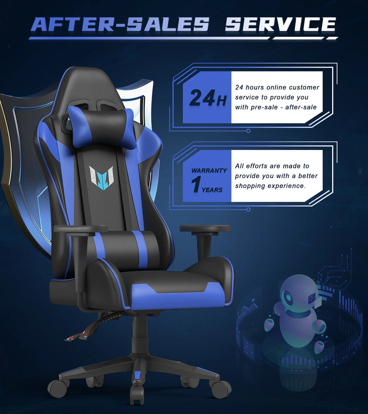 Blue Ergonomic Gaming Chair with Lumbar Support & Headrest B53315