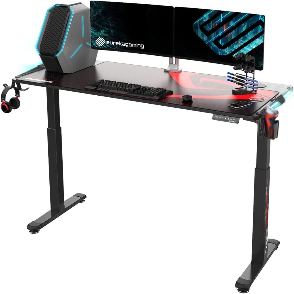Black Electric Height Adjustable Standing Desk with RGB LED Lights V6509