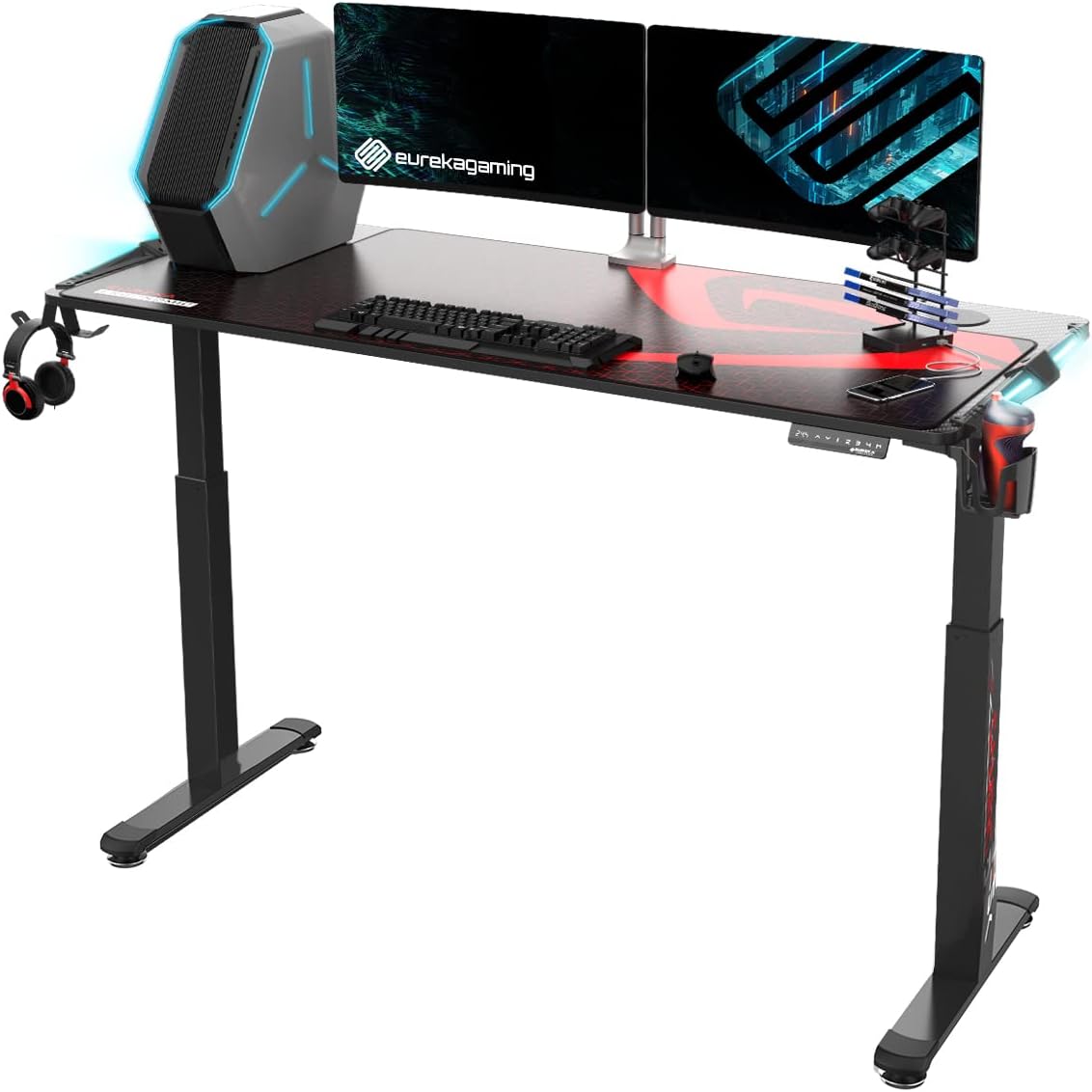Black Electric Height Adjustable Standing Desk with RGB LED Lights V6509