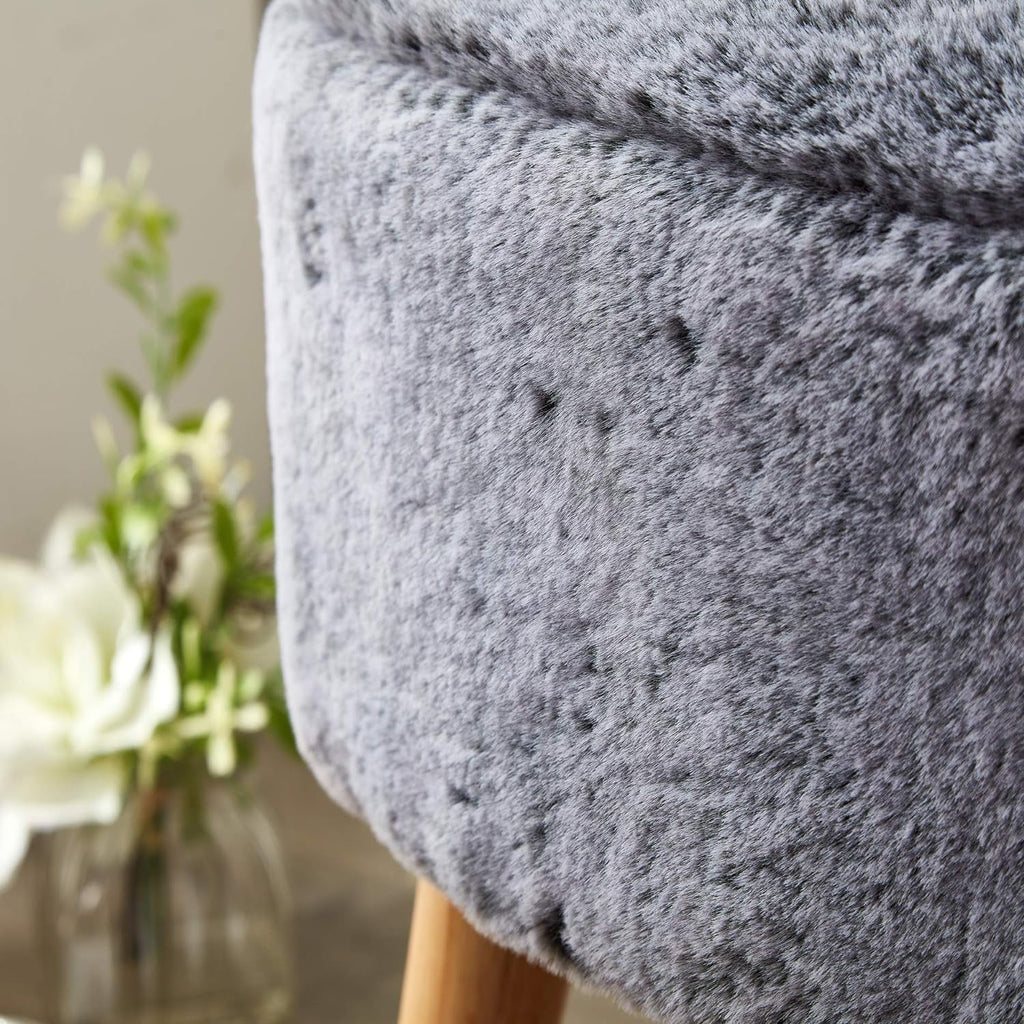 Black Faux Fur Oval Ottoman E843691