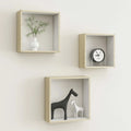 Set of 3 White Sonoma Oak MDF Wall Cube Shelves G4521