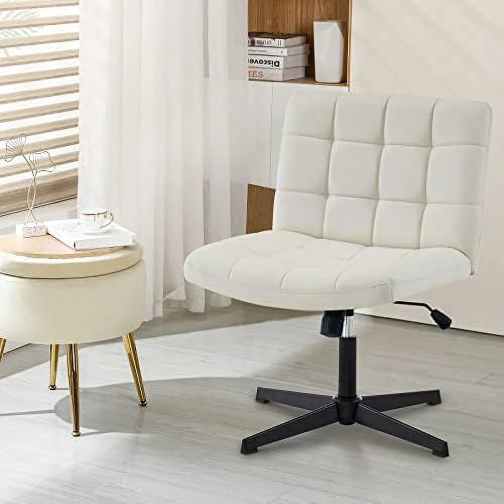 Beige Armless Wide Seat Height Adjustable Swivel Desk Chair C716262