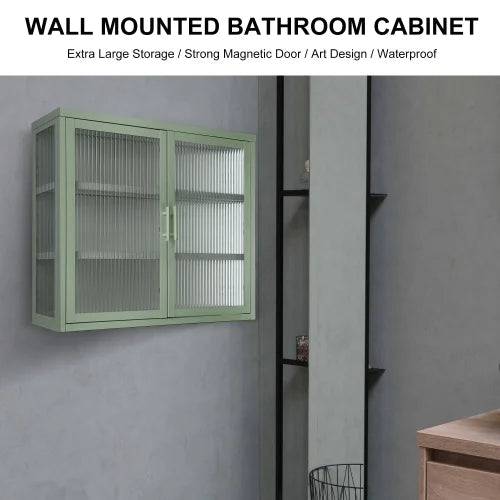 Haze Double Glass Door Wall Cabinet With Detachable Shelves Mint Green M558