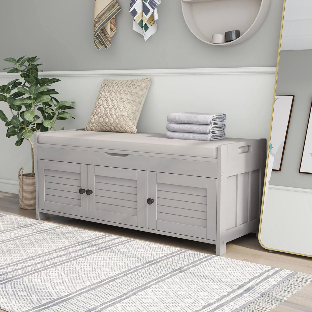Gray Wash Storage Bench with Cushion T92778