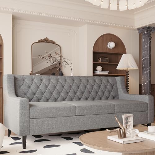 Beige Upholstered 3-Seater Sofa with Button Tufted Backrest Q593853