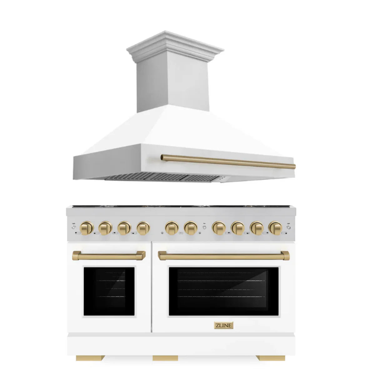 48 In. Gas Range and Range Hood in Stainless Steel with White Matte Door H626417