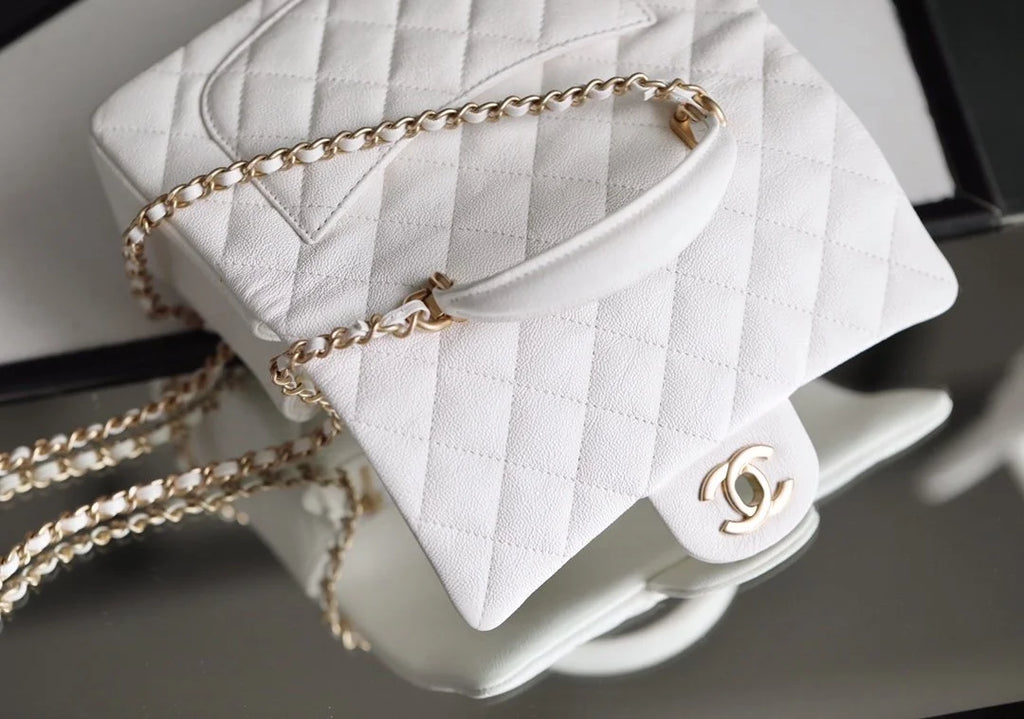 White Mini Flapbag With Top Handle J438