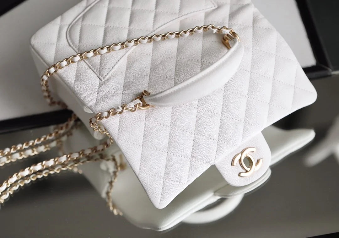 White Mini Flapbag With Top Handle J438