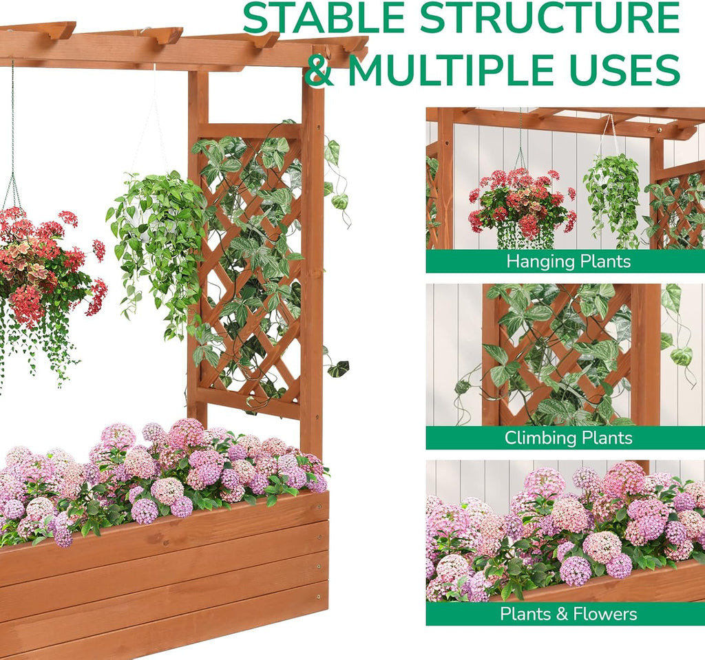 Raised Garden Bed with Trellis Wood Planter Box M154